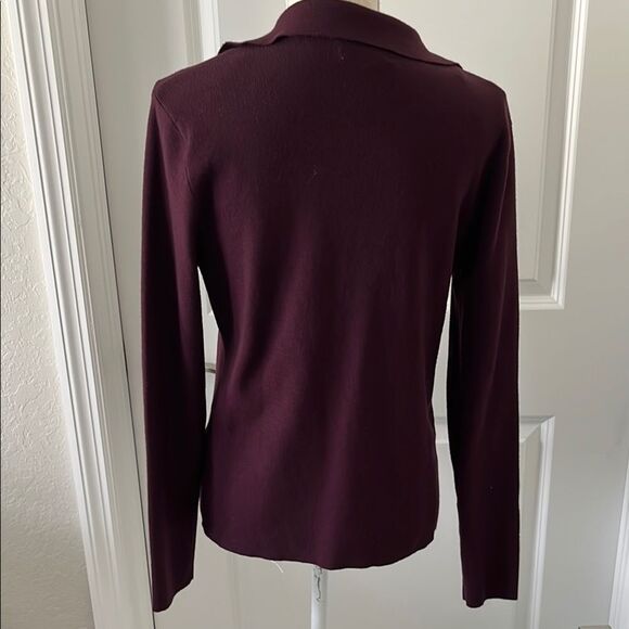 Calvin Klein Plum V-Neck Sequined Sweater Aubergine Collared Fine Gauge Knit - Picture 5 of 6